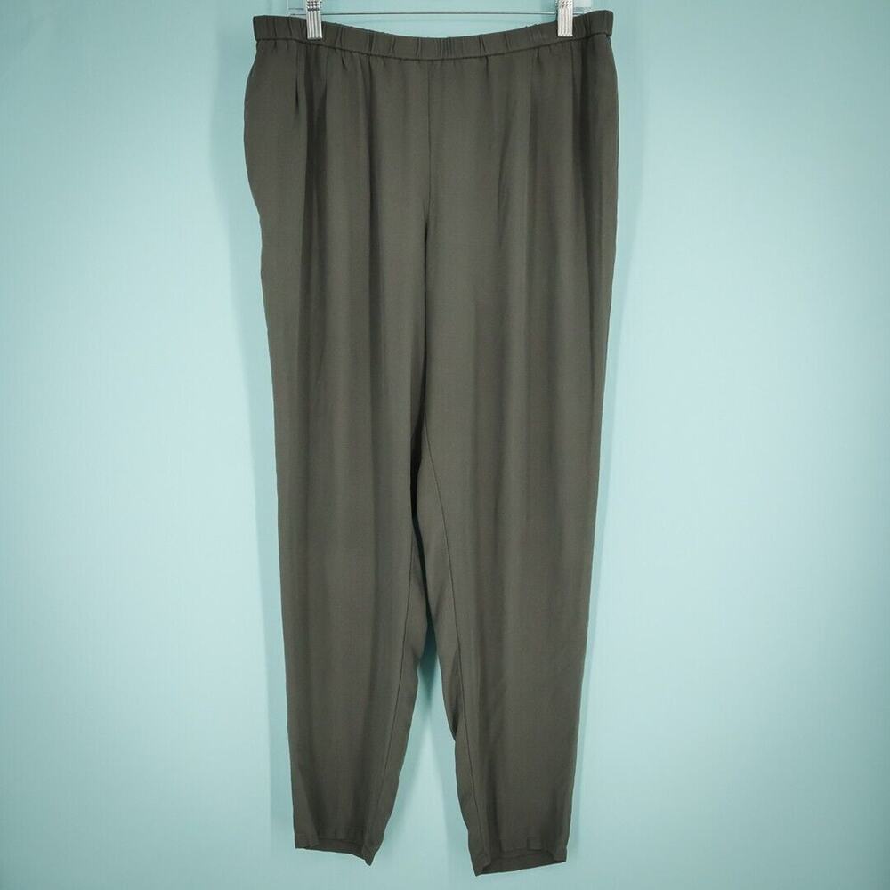 Eileen Fisher Size Large L Gray System Pleated Draped Pull On Waist Silk Pants